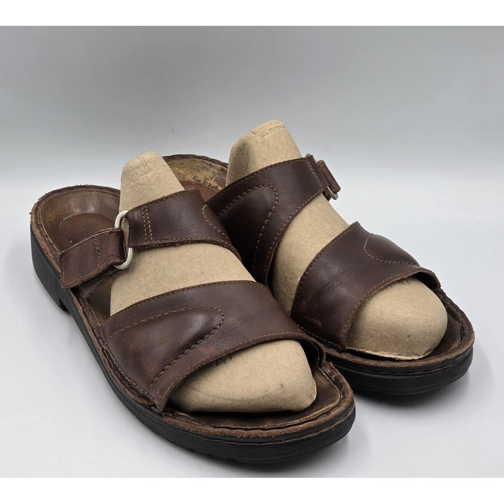 Naot Men's Leather Slide Sandals Brown Hook Loop Adjustable Strap EU 40 US 7